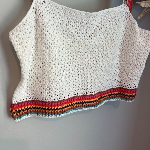 Marine Layer Caro Cropped Crochet Tank Medium in Ivory Stripe - Picture 3 of 7